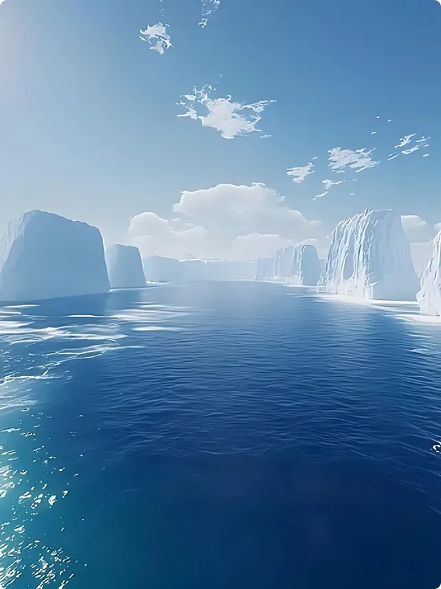 ARCFOX brand origin: icebergs in Arctic water under a clear sky